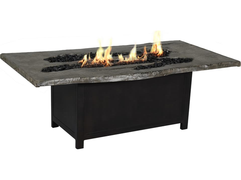 Nature's Wood Rectangular Firepit Coffee Table in Cast Aluminum