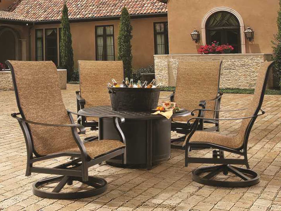 Madrid Sling Cast Aluminum Fire Pit Outdoor Lounge Set
