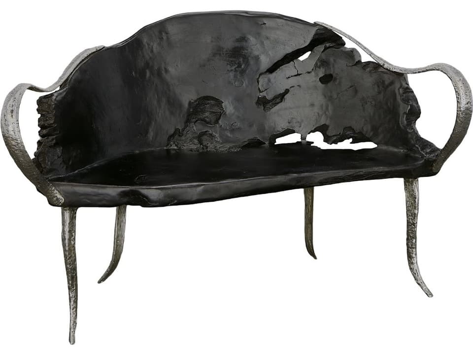 Graven Live Edge Reclaimed Teak Accent Bench in Black Brown Natural