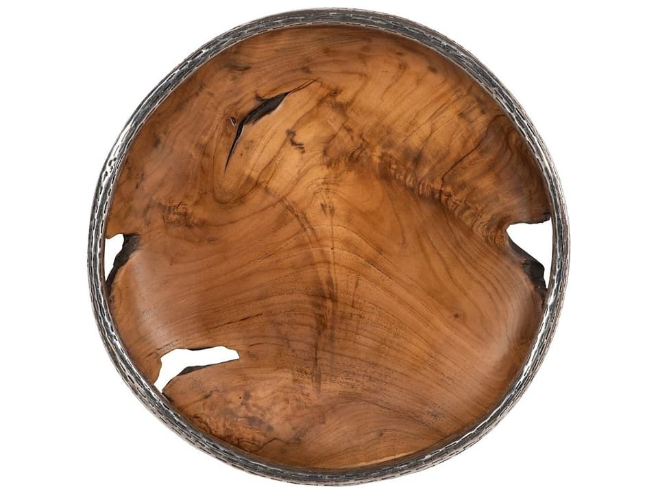 Teak Wood Bowl Wall Art with Metallurgy Edge Natural Finish