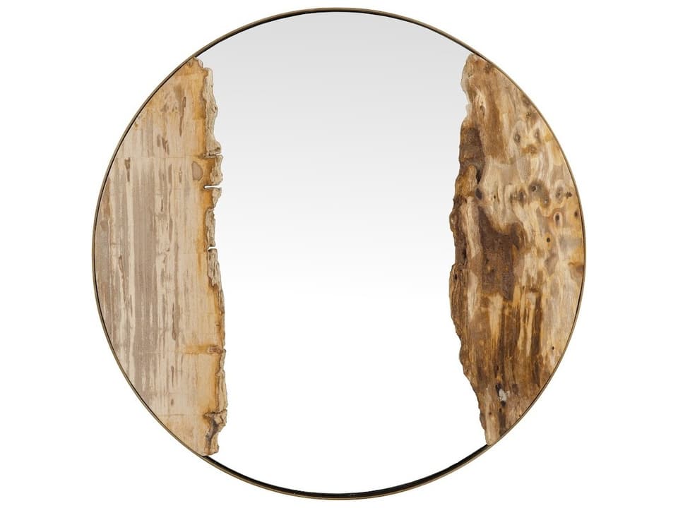 Petrified River Round Wall Mirror Beige Black Brown
