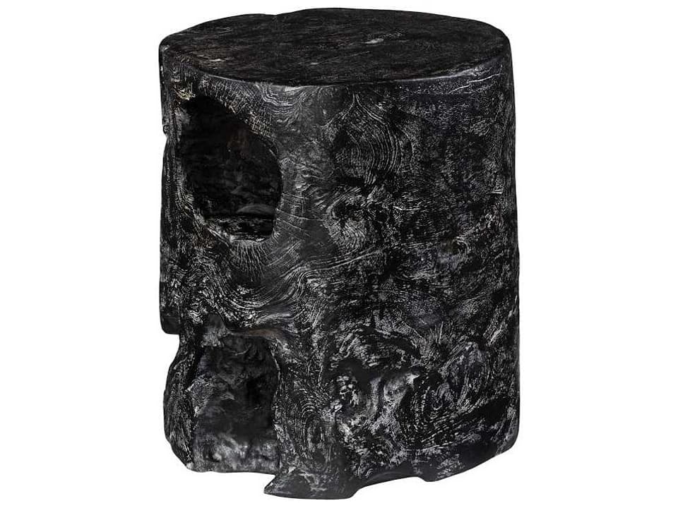 Black Wash Round Solid Wood Accent Stool