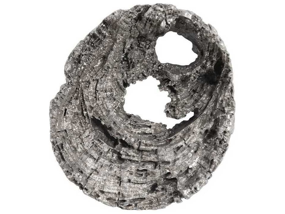 Cast Eroded Wood Circle 3D Wall Art in Silver Leaf and Black