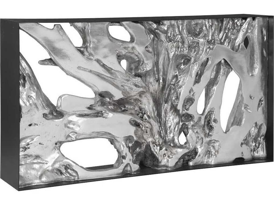 Cast Root Silver Leaf Metal Framed Console Table