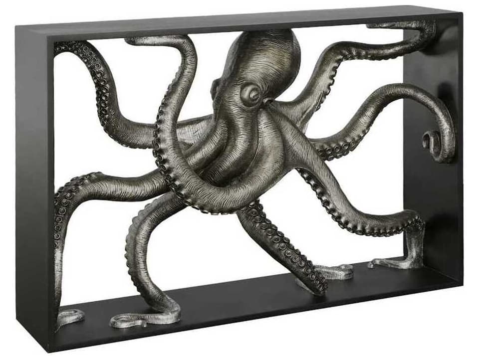 Octo Framed Octopus Console Table in Silver Leaf and Black Frame