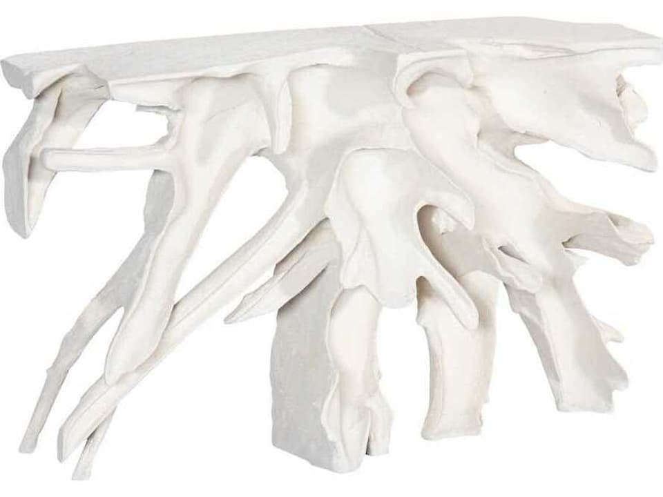 Cast Teak Root Resin White Stone Console Table