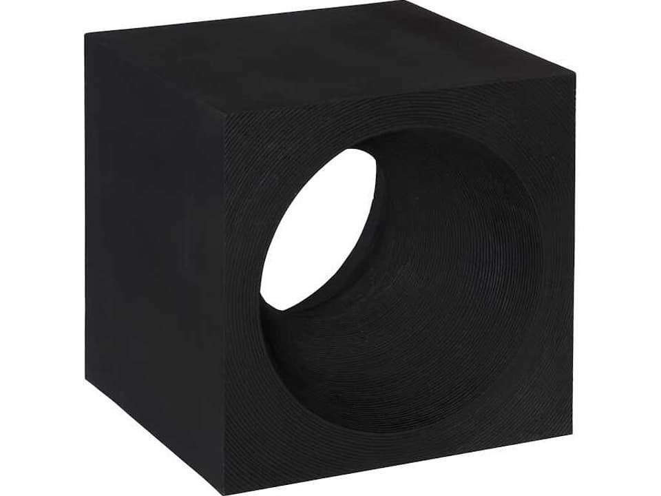 Void Square Black Stone End Table in Resin Stone Composite
