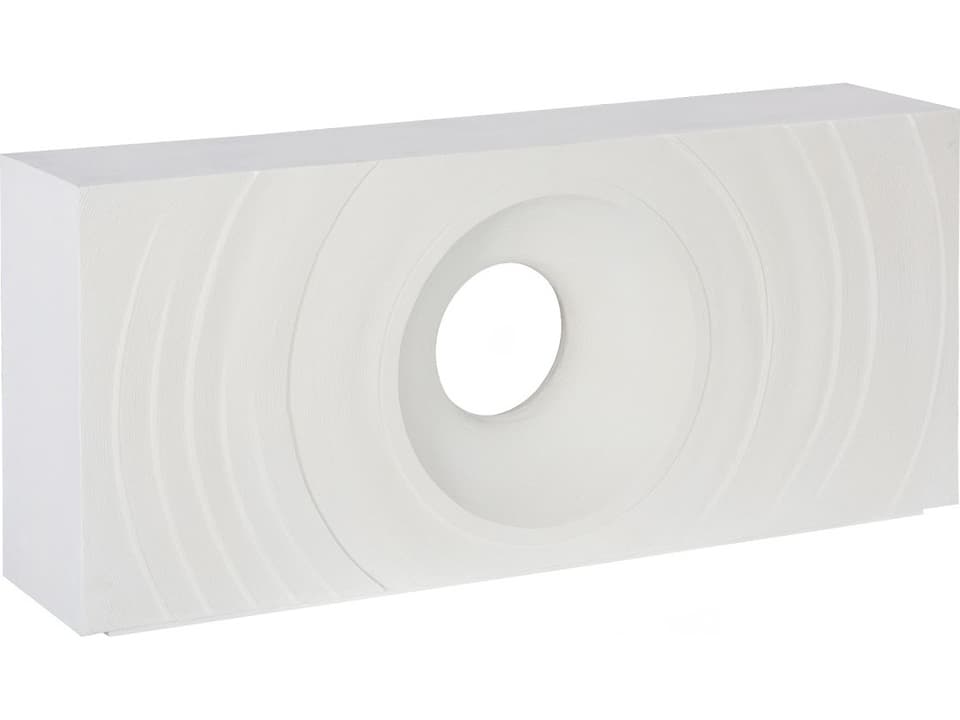 Void Rectangular Resin Console Table in White Stone with Fiberglass Base