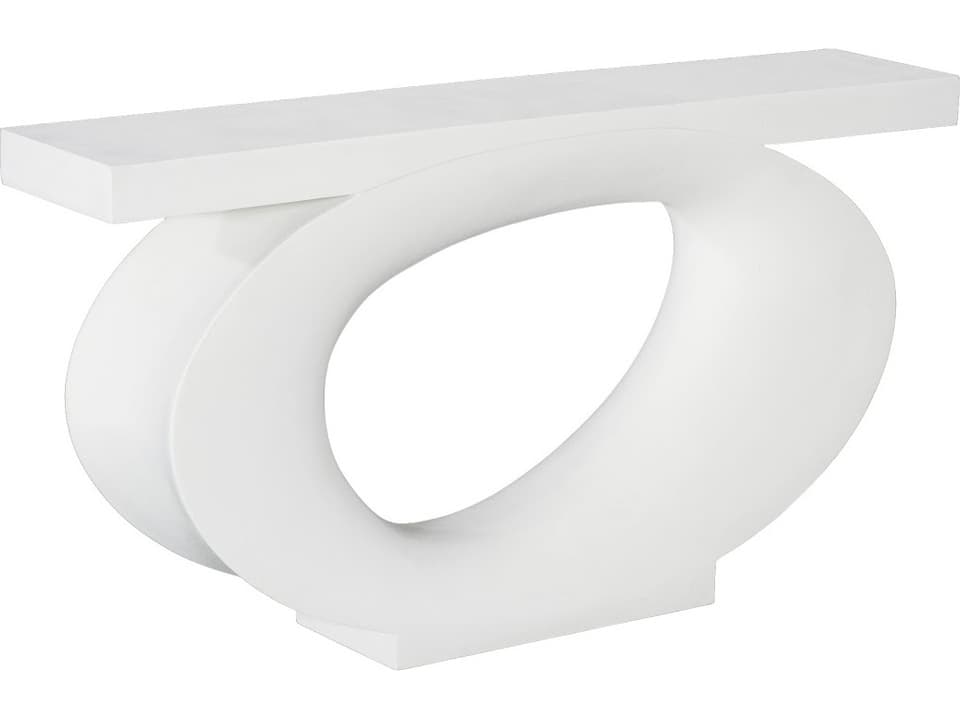 Nimbus Rectangular Console Table in White Stone Resin