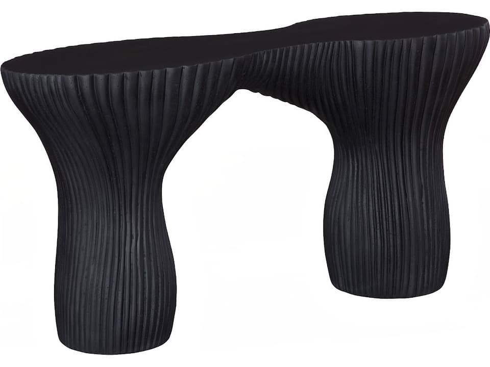 Cadence Outdoor Console Table in Black Stone Resin and Fiberglass
