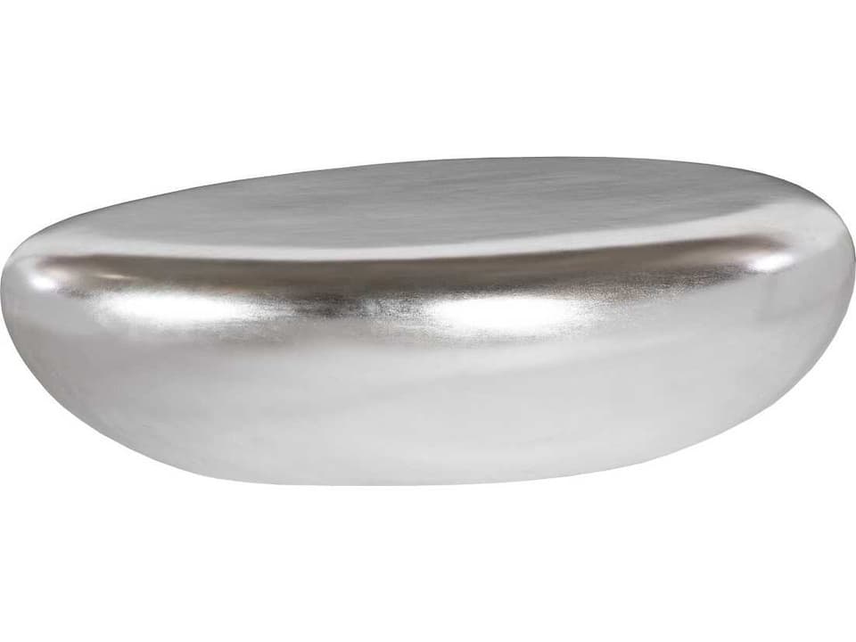 River Stone Oval Coffee Table in Silver Leaf Resin Composite