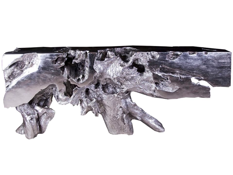 Cast Naturals Freeform Console Table in Silver Leaf