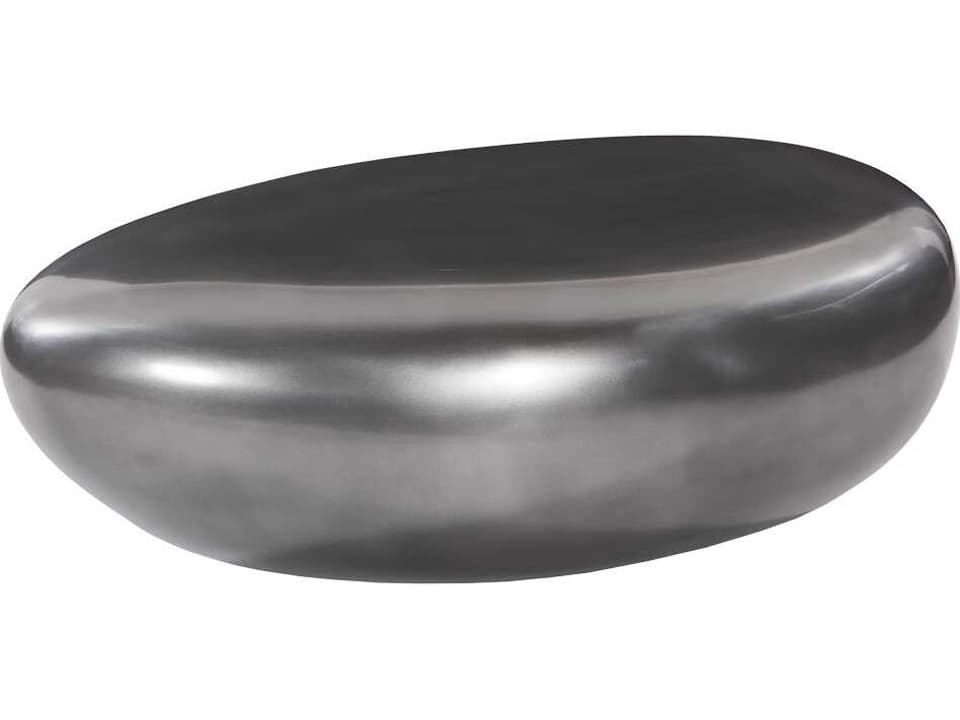 River Stone Oval Coffee Table in Polished Aluminum and Composite