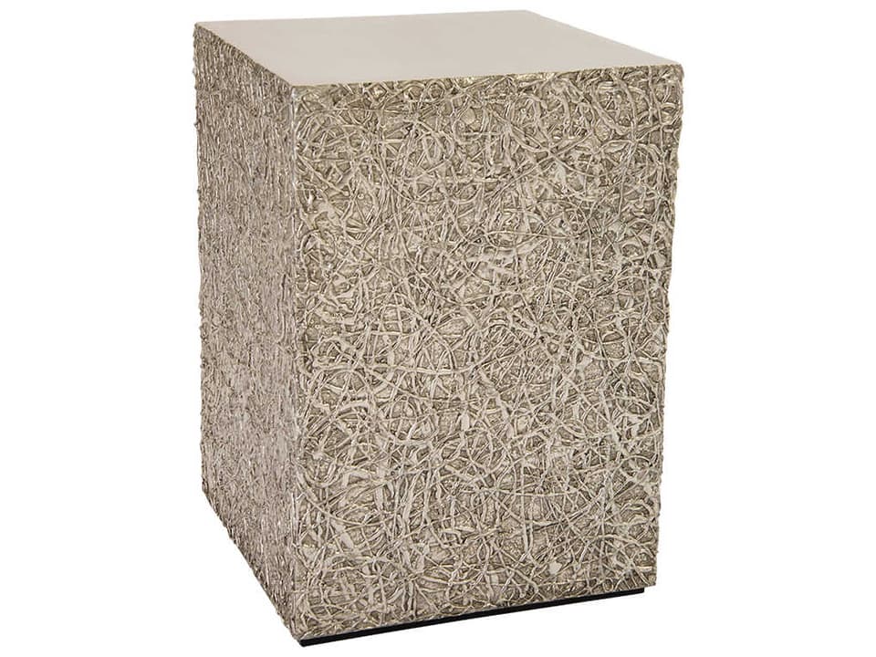 String Theory Square End Table in Silver Leaf Resin