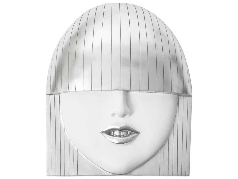 Fashion Faces Smile Large 3D Wall Art White and Silver Leaf