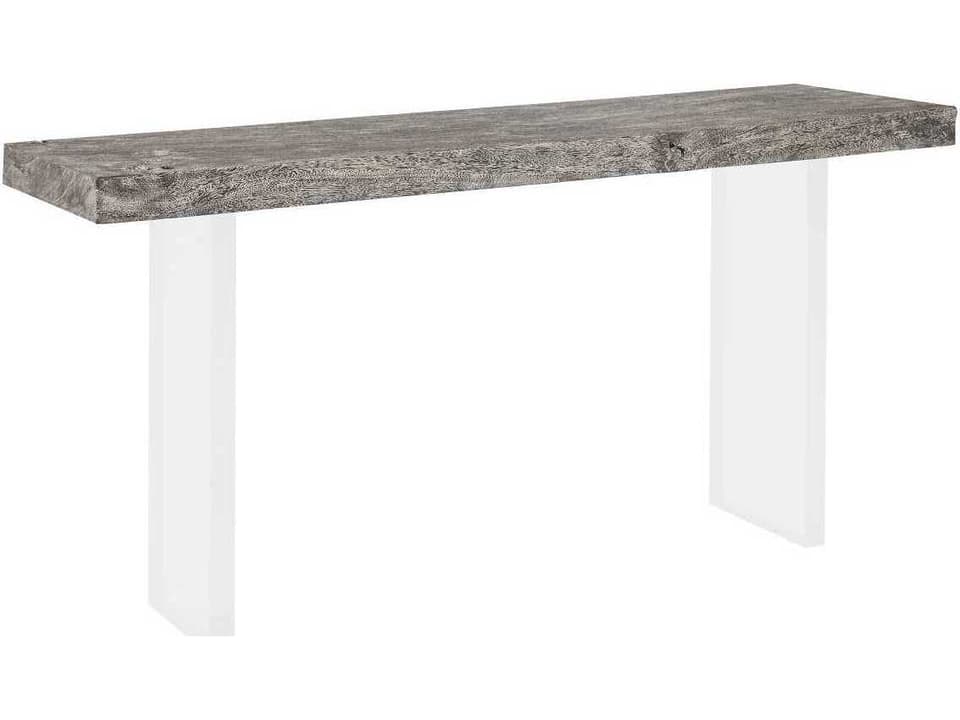 Floating Rectangular Console Table in Gray Stone Acacia and Acrylic