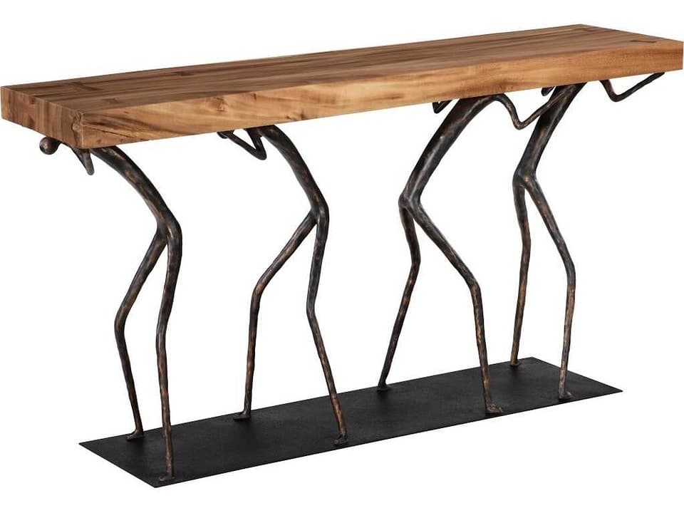 Atlas Rectangle Console Table Natural Chamcha Wood and Black Metal