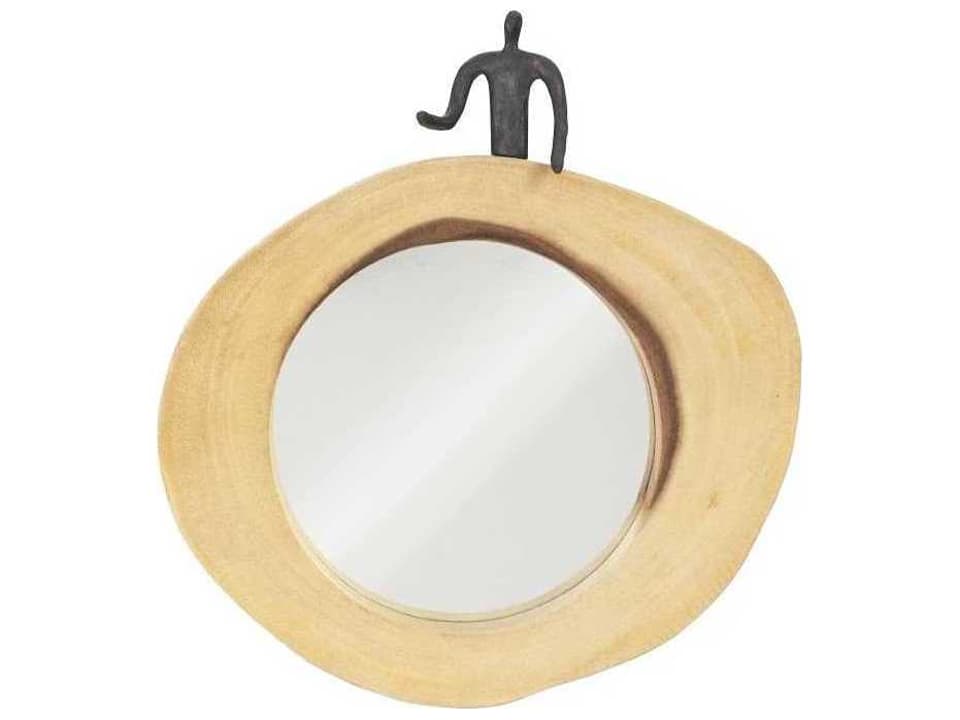 Natural / Black Round Wall Mirror