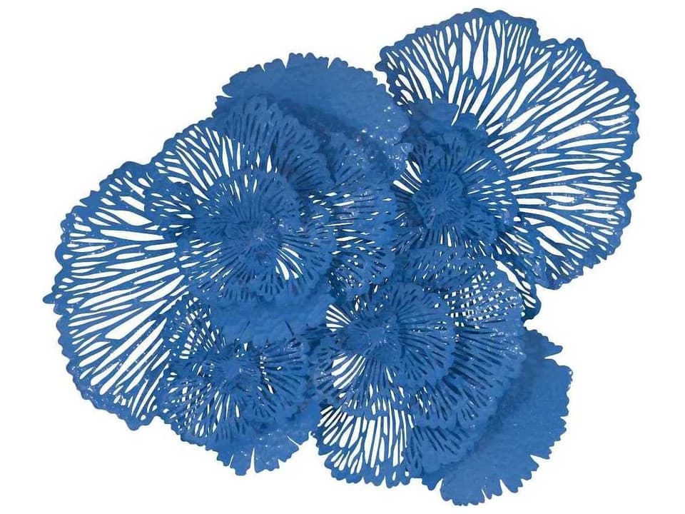 Flowers Large Blue Metal Wall Art Modern Organic