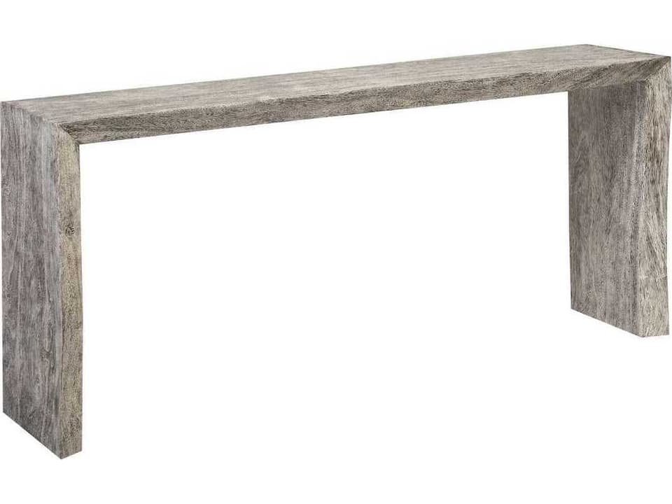 Waterfall Rectangular Chamcha Wood Console Table in Gray Stone