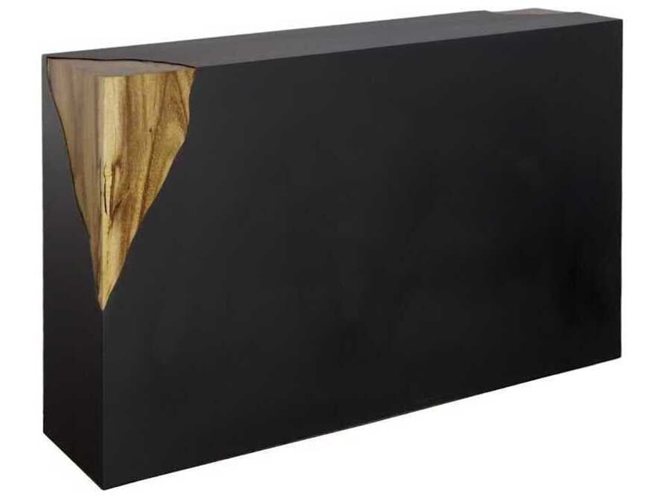 Cornered Rectangular Metal and Chamcha Wood Console Table in Natural Black and Brown