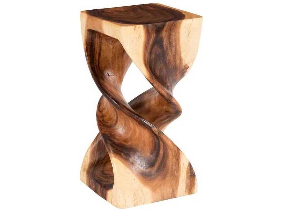 Twist Natural Chamcha Wood Accent Stool in Brown