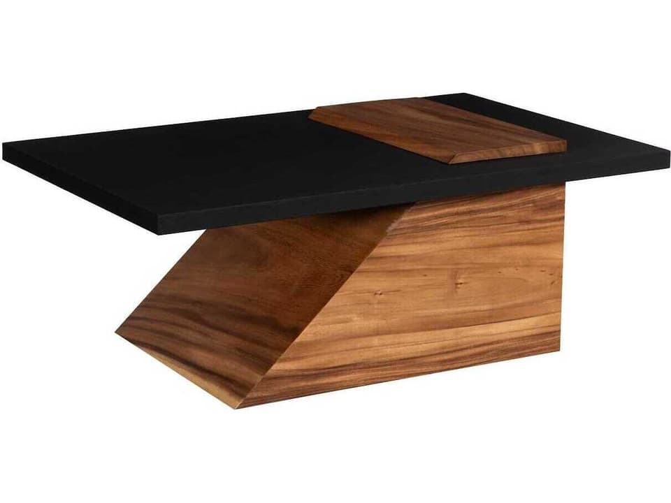 Slant Rectangular Coffee Table in Natural Black Brown Metal and Wood