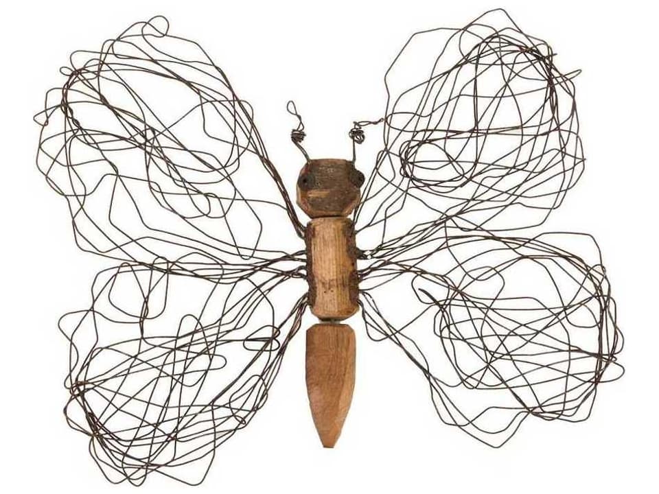Wire Wing Butterfly Medium Metal Wood Wall Art