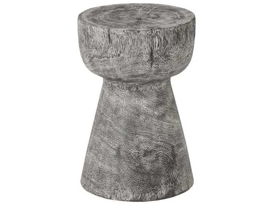 Curved Wood Accent Stool in Gray Stone Finish