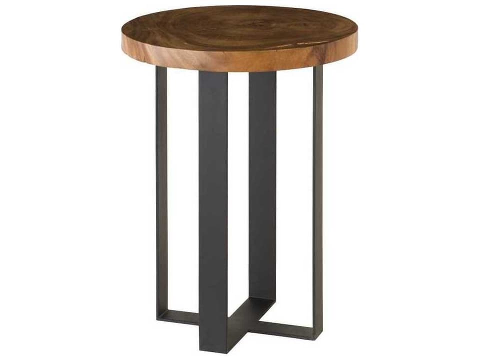 Chuleta Round Bar Table in Chamcha Wood with Black Metal Base