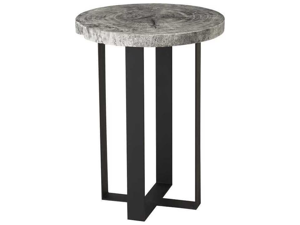 Chuleta Round Bar Table in Chamcha Wood and Gray Stone Finish