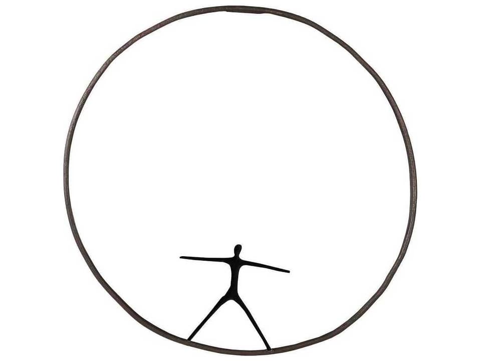 Olympic Figure in Iron Ring Metal Wall Art Black and Rust