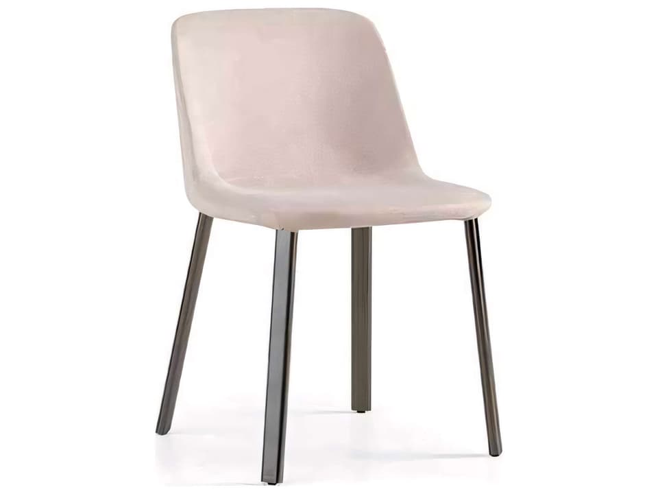 Esse Upholstered Dining Side Chair in Beige Fabric with Glossy Titanium Legs