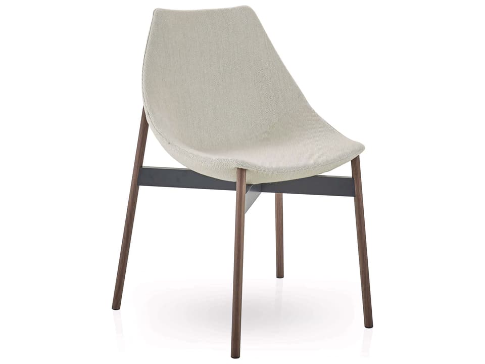 Gamma Upholstered Dining Side Chair in Beige and Walnut