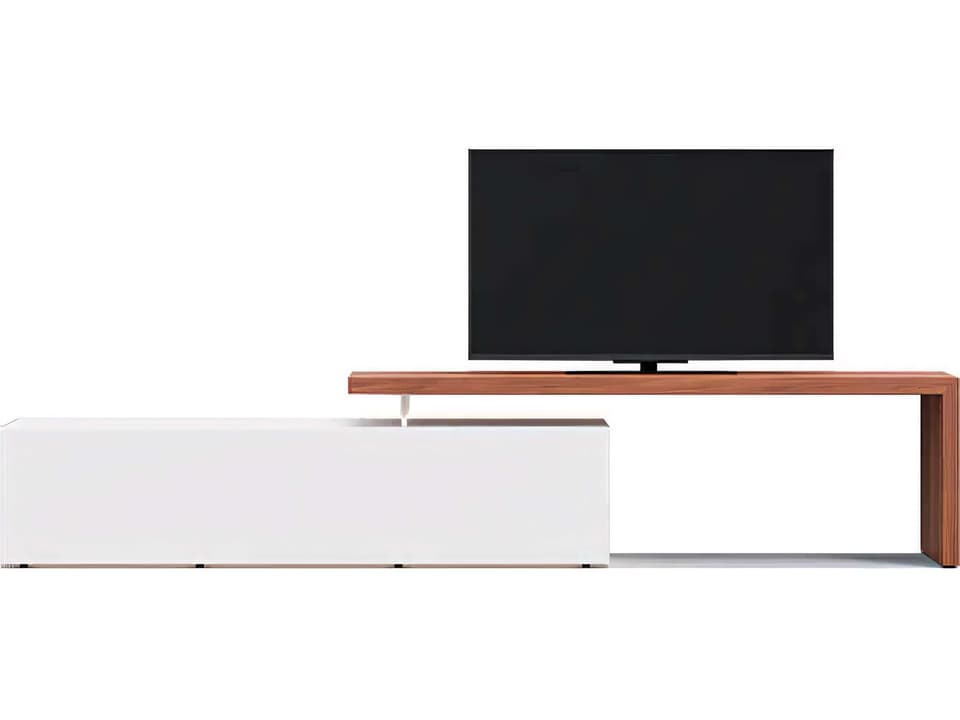 Domoino 111-Inch Walnut Wood White Media Console