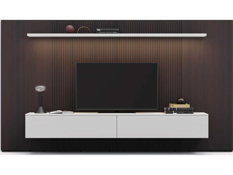 Spazio 150-Inch Oak Wood Media Console in Burnt Grey