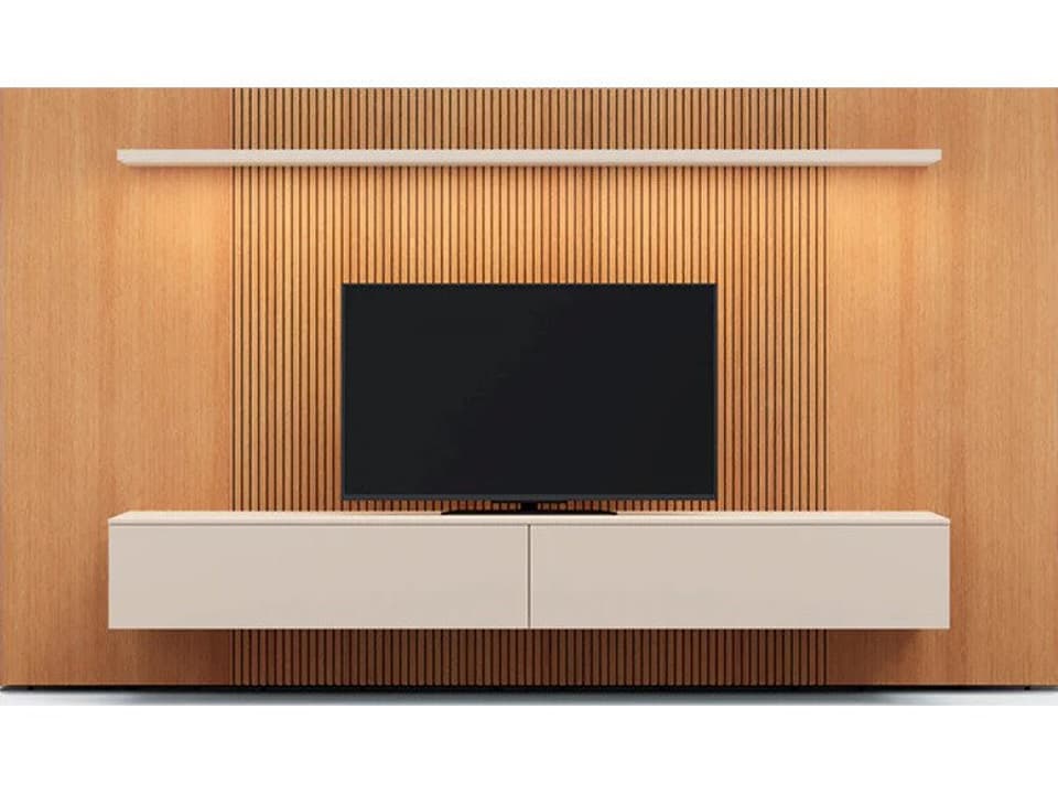 Spazio Wall Unit Comp. 126 Inch Natural Ash and Beige Seta Matt Lacquer