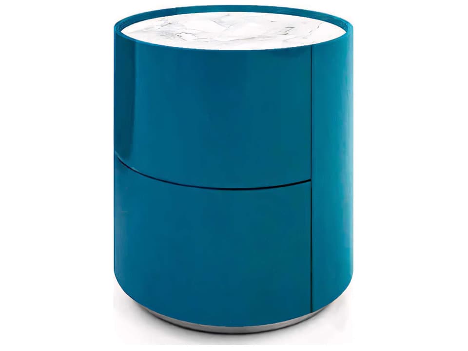 Dedalo 2-Drawer Nightstand in Blue Lacquer with Plinth Base