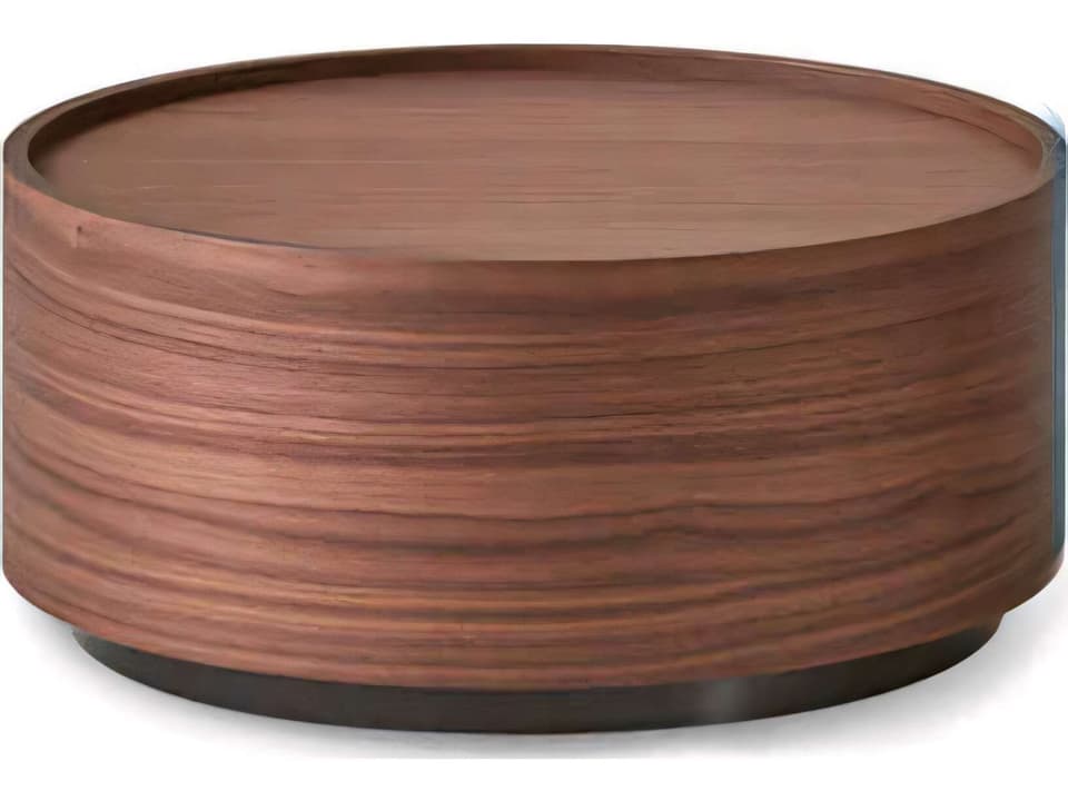 Dedalo 1-Drawer Drum Nightstand in Brown Walnut Wood and Titanium