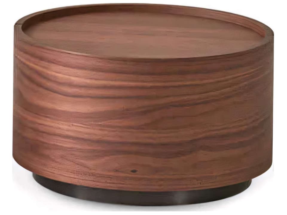 Dedalo 1-Drawer Round Walnut Wood Nightstand in Brown
