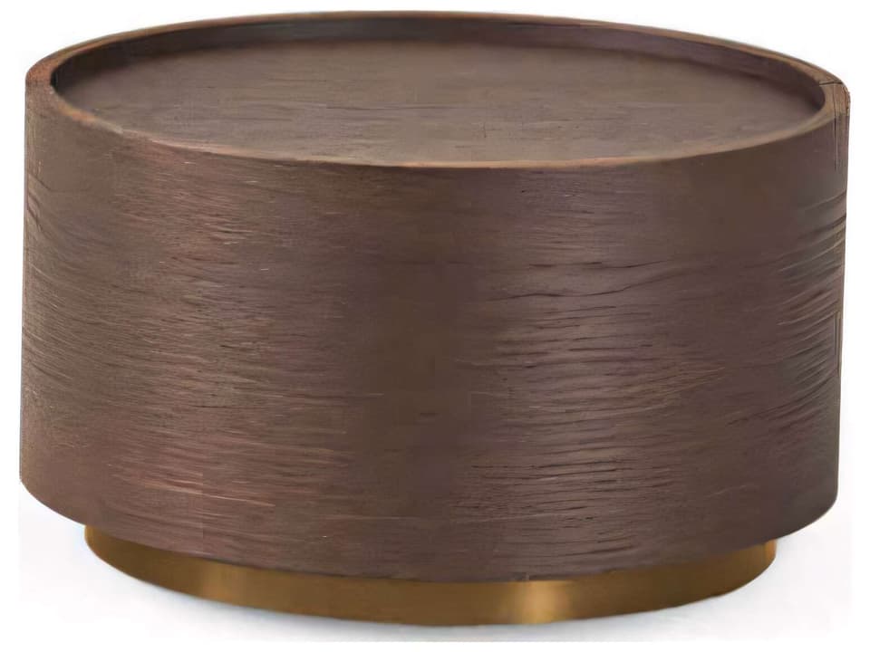Dedalo 1-Drawer Round Nightstand in Brown Oak Wood