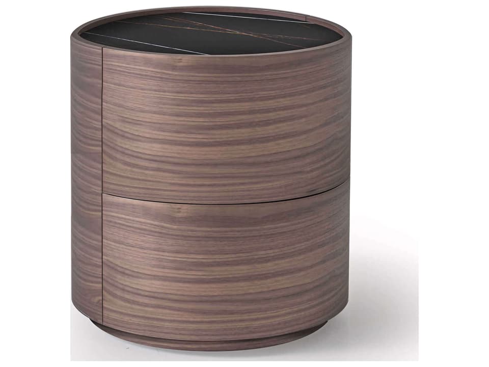 Dedalo 2-Drawer Nightstand Brown Walnut Wood with Recessed Top