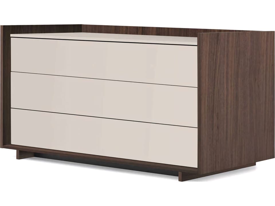 Kyoto 3-Drawer Wood and Matte Lacquer Dresser in Walnut and Beige Seta