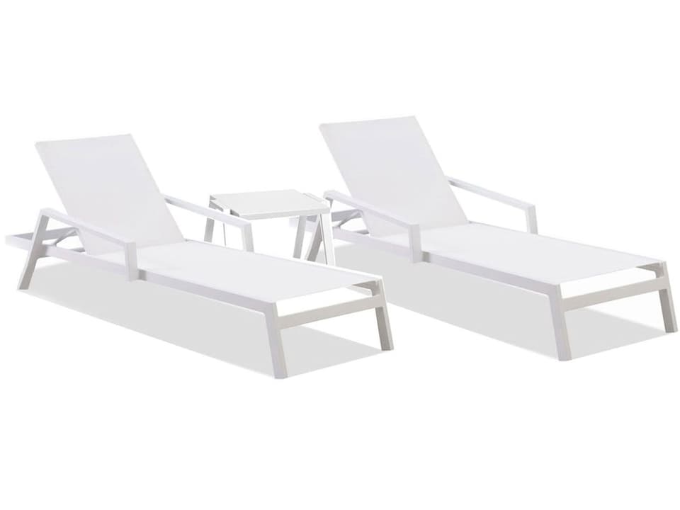 Mykonos 3 Piece Aluminum Sling Chaise Lounge Set in White