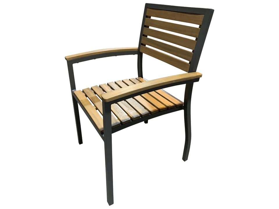 Outdoor Boca Grande Acacia Wood Aluminum Stackable Dining Arm Chair