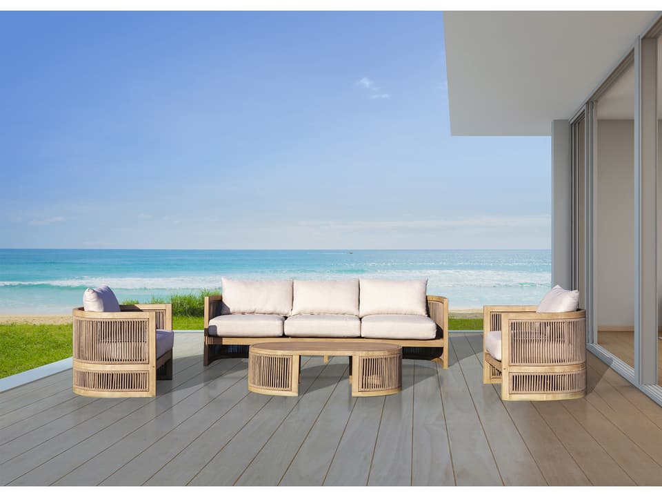 Cabo 4-Piece Outdoor Loveseat Seating Set Natural Acacia Finish