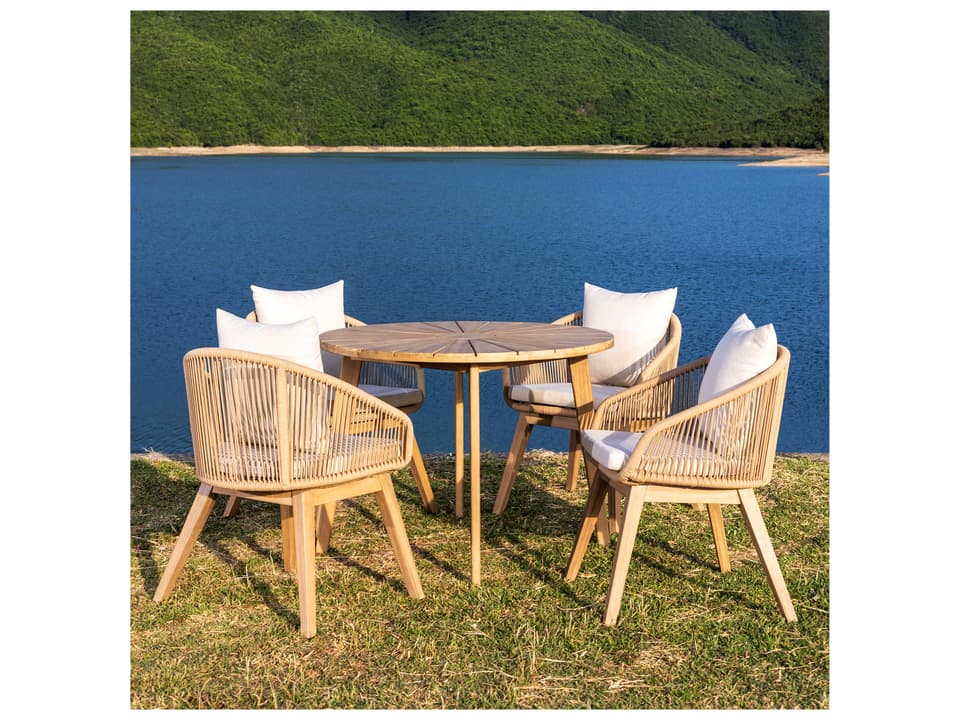 Cabo 5-Piece Acacia Wood Outdoor Dining Set with Tan Cording