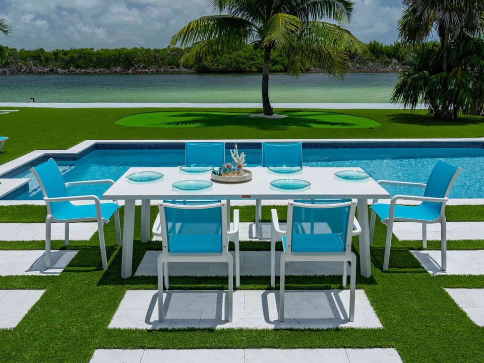 Abaco 7-Piece Outdoor Dining Set White with Teal Slings