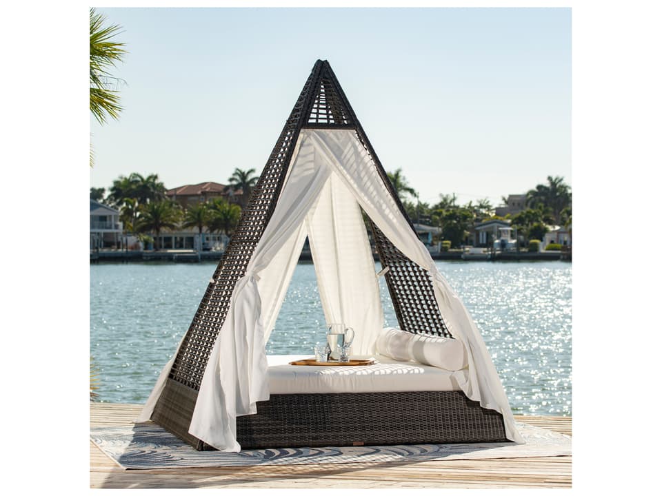 Helios Outdoor Daybed with Removable Drapery Panels in Gray