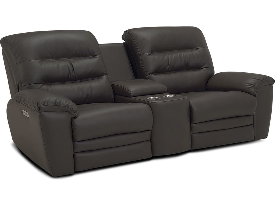 Keiran Leather Console Loveseat Power Recliner with Power Headrest and Cupholder
